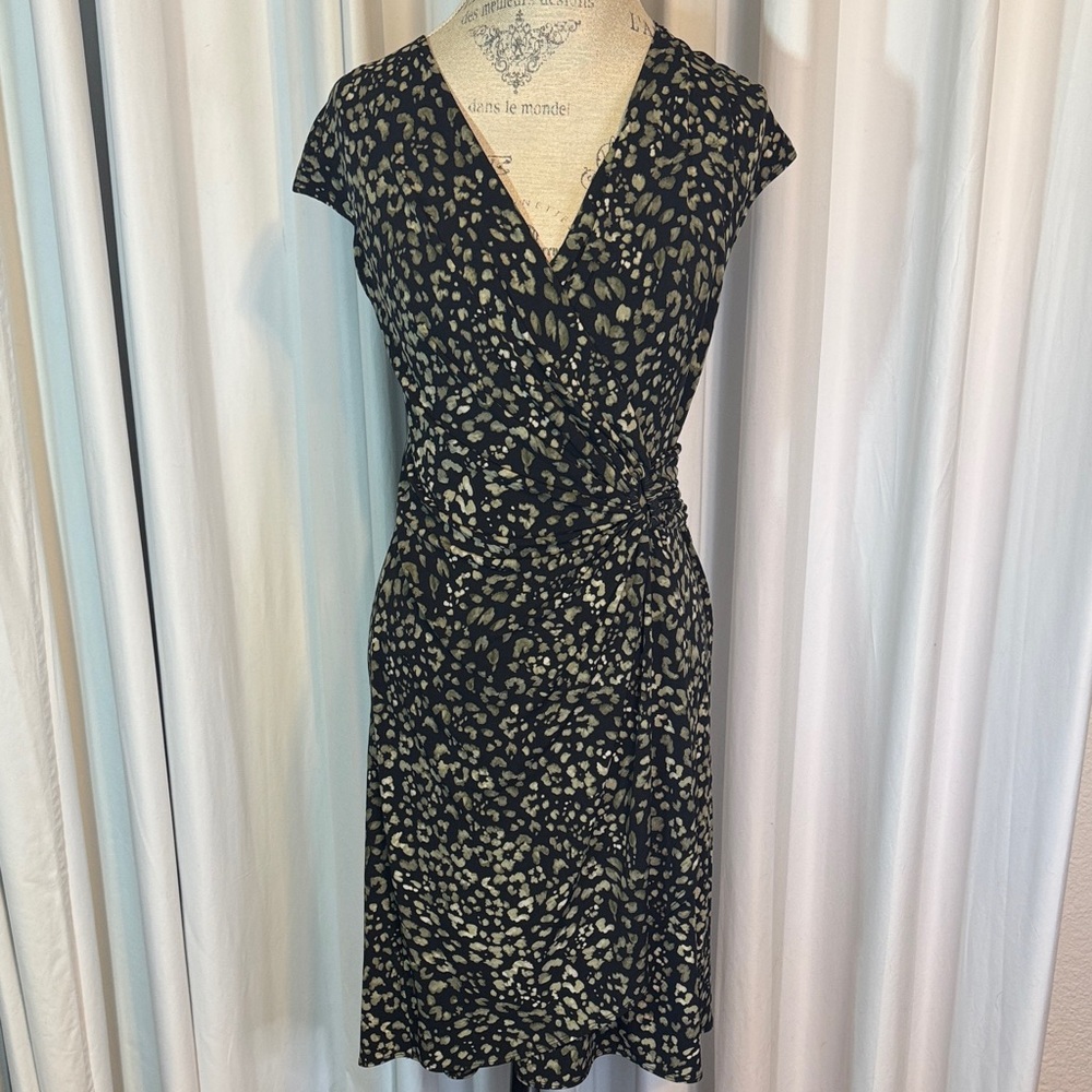 Tommy Bahama Leopard Print Black and Cream Midi Dress